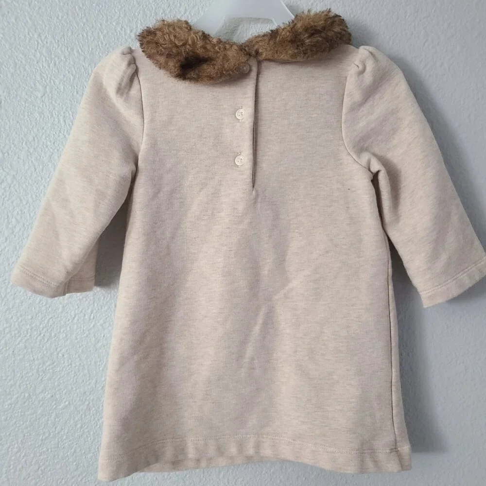 Janie and Jack Girls Faux Fur Collar Sweater Dress Beige Size 3